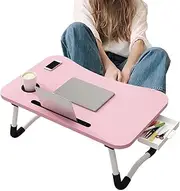 Laptop Table for Bed - Folding Reading Desk with Cup Holder and Tablet Slot | Breakfast Tray with Storage Drawer, Laptop Stand for Working, Reading, Writing, Drawing