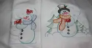 VINTAGE EMBROIDERED WINTER SNOWMEN - QUILT BLOCKS-SET