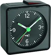 TFA Dostmann Analogue Alarm Clock Push, 60.1013.01, Silent Sweep Movement, Crescendo Alarm, Black