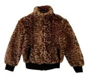 Urban Republic Girls Bomber Jacket Brown 7/8 Cheetah Plush Faux Fur Pockets
