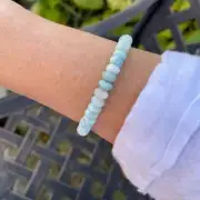 Genuine 8mm Blue Faceted Larimar Beaded Rondelle Hand Crafted Gemstone Bracelet