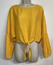 NWT Topshop Size 6 Blouse Yellow Long Dolman Sleeve Tie Front Top