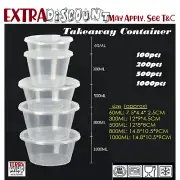 300ml Round Take away Containers Takeaway Food Plastic Lids Bulk