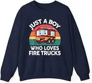[X.Style] Just A Boy Who Loves Fire Trucks Firefighter Toddler ds034 Sweater Navy S