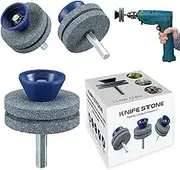【2020 New】 Double Layer Corundum Lawn Mower Blade Sharpener, Universal Wear Lawnmower Blade Sharpener for Any Power Drill/Hand Drill, Double-Layer Grindstones Easy to Use and Not Easy Damage-(Gray)