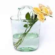 Hand Blown Glass Vase with Unique Design, Clear Glass Vase with Handles in Pu...