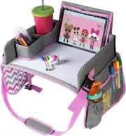 Kids Travel Tray with Dry Erase Board - Lap Desk for Car Seat Entertainment (Pink)