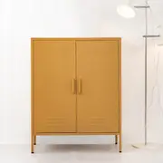 Tall Metal Locker Style Buffet Sideboard Cabinet - Yellow