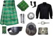 Scottish Men Traditional Kilt Shirt Set Irish 8 Yard Kilt Outfit Highland Dress