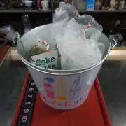COKE IS IT! METAL BUCKET & THREE GLASSES