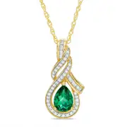 Pear-Shaped Lab-Created Emerald and White Sapphire Cascading Teardrop Pendant in Sterling Silver with 14K Gold Plate
