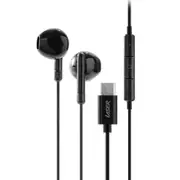 Laser Black USB-C Earphones: In-Line Controls, Microphone, Ultra-Compact Design, Universal Compatibility