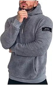 [hlysgo] Men's Fleece Hoodie Quarter Zip Pullover with Pocket Lightweight Fuzzy Hooded Sweatshirts Casual Fall Clothes