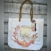 Eccolo World Traveler Canvas Pom Pom Tote Leather straps Happy Fall 'Yall
