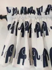 Navy Blue and White Elephant Window Valance 143" x 16" Curtain - Extra Long/Wide
