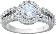 [Bigood] White Round Crystal CZ Plated 925 Sterling Silver Wedding Ring