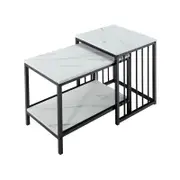 Costway Nesting Coffee Table Rectangle Marble MDF Black