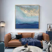 Abstract gold blue square size Canvas Wall Art