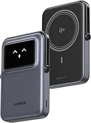 UGREEN Uno Magsafe Power Bank Qi2 Certified 10000mAh Magnetic Battery Pack 20W PD Portable Charger, Foldable Stand, Emoji Display, 15W Wireless Fast Charging for iPhone 16 Pro Max/15/14/13/12, Black