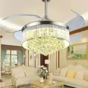42" 3-Color LED Crystal Chandeliers Invisible Ceiling Fans w/Lights and Remote