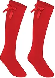 [COSHAL] 2 Pairs Girls Knee High School Socks Cotton Socks Ribbons Bow Back to School Socks Uniform Party Wear Fit Socks Stocking Girls Knee High School Sock