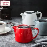 在飛比找Yahoo!奇摩拍賣優惠-簡約日式陶瓷咖啡壺家用辦公室小型咖啡壺帶不銹鋼濾網手沖咖啡壺