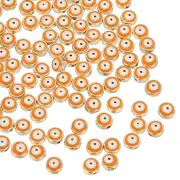 100 Pcs 8mm Flat Round Evil Eye Beads with Silver Edge, Orange