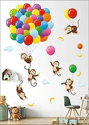 DECOWALL SG-2202 Balloons and Monkeys Wall Decals Stickers Kids Peel and Stick Removable Nursery Bedroom décor Room air hot Living Baby Decoration Art playroom Animals Girls Cloud Colorful Home