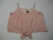 new MOSSIMO Women Size L Tie Front Pink Floral Button Front Spaghetti Blouse Top