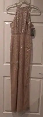 Aidan Mattox Taupe Crew Neck Embroidered Beaded Gown Size 0