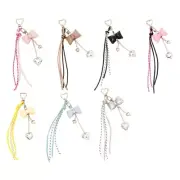 Korean Tassels Leather Bows Keychain Charm Fashion Bag Accessory Phone Ornament