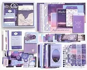 154 Pcs Aesthetic Scrapbook Kit, TIE-DailyNec Vintage Scrapbooking Supplies, Washi Stickers for Journaling, Scrapbook Paper with A6 Notebook and DIY Tools for Photo Albums, Decorative Objects (Purple)