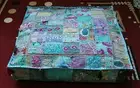 Indian square 35" Vintage Turquoise cotton Patchwork Ottoman Floor Cushion cover