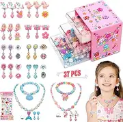 Toys-for-Girls-Jewelry,Princess Toddler Girl Toys Age 6-8 for Pretend Play & Dress Up, Adjustable Ring Clip on Earrings Kids Toys for 3 4 5 6 7 8 9 Year Old Girls Christmas Birthday Gifts Ideas