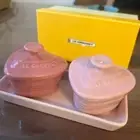 Le Creuset Petite Ramekin D'Amour Set of 2 With Tray Rose Quartz Stoneware NEW
