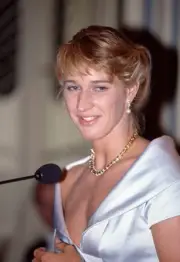 Women's Singles Champion Steffi Graf of Germany speaking at the Wi- Old Photo