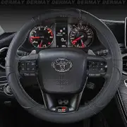 for Toyota Hilux Pickup 1968~2023 Genuine Leather Car Steering Wheel Cover Cowhide Sport Auto Accessories Fast B- Black 1