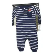 Carters NWT 6 Month 1-Piece Blue Striped Fire Department Dog Cozy Cute