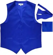 New Men's Solid Tuxedo Vest Waistcoat & Self-tie Bowtie Set Royal Blue
