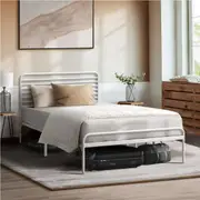 Oikiture Metal Bed Frame Queen Double King Single Bed Base Beds Platform White-King Single