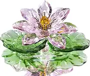 H&D Hyaline & Dora Pink Sparkle Crystal Hue Reflection Crystal Lotus Flower,Glass Home Decor for Feng Shui,Gift Boxed