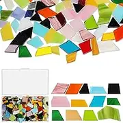Tofficu 1 Box Mixed Shapes Tiles for Crafts: Bulk Ceramic Glass Pieces, Colorful Stained Glass Kits for Adults DIY 245g