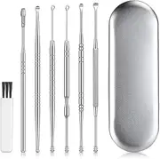 6PCS Ear Care Earwax Cleaner Scoop Removal Kit-Stainless Steel Ear Pick Remover Curette Tools with Storage Box and Clean Brush