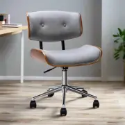 Artiss Wooden Office Chair Grey Brown Computer Desk Chairs Bentwood Fabric Seat