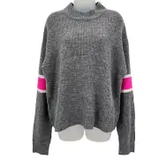 John & Jenn Varsity Stripe Gray Pink Mock Neck Pullover Sweater Top Large NEW