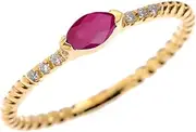 [Dainty and Elegant Gold Rings] 14k Yellow Gold Dainty Diamond and Marquise Ruby Rope Design Stackable/Proposal Ring