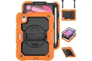 WASSUP iPad Mini 7 2024/Mini 6 2021 8.3 Inch Case with Screen Protector Hand Strap Stand & Shoulder Strap-Orange&Black