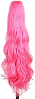 Yuehong Long Wavy 21" Colorful Clip In/On Hair Extensions Piece Curly Claw Ponytail wig (Hot pink)