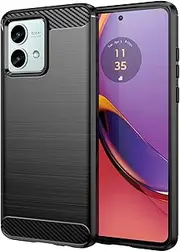 HEYUS Case for Moto G84, Shock-Absorption Brushed Flexible Soft Carbon Fiber Protective Cover for Motorola Moto G84 - Black