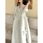 重工手工花朵優雅禮服洋裝新款白色設計感大尺碼寬鬆顯瘦裙子